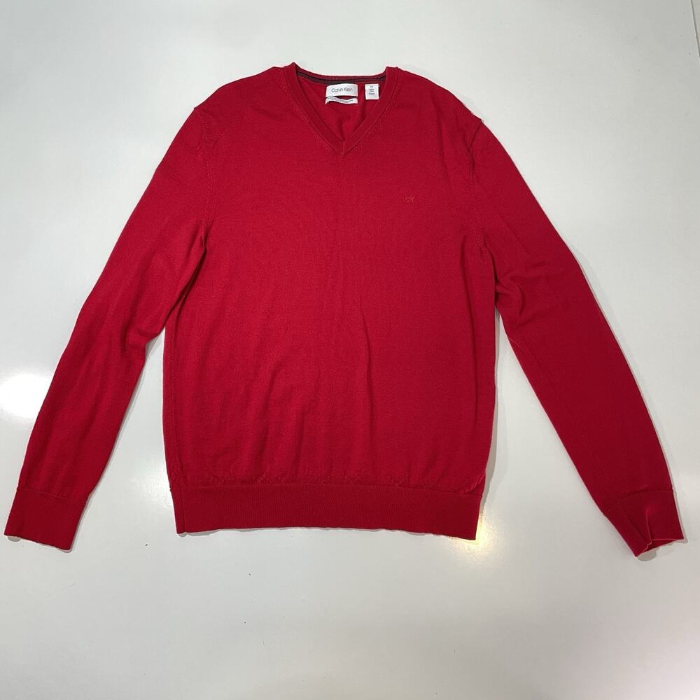 Calvin Klein Sweater Adult Women's Large Extra Fine Merino Wool Maroon V-neck